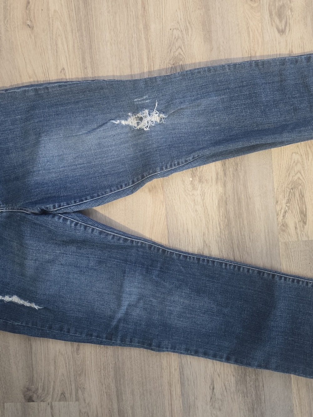 Distressed Mid-Blue Straight Leg Jeans